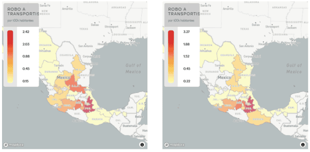 Tasa del mes de julio para robo a transportista (2022 vs 2023)